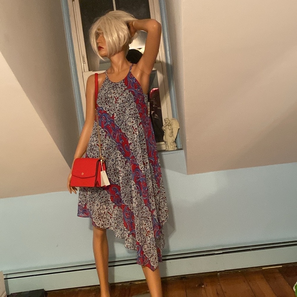 SUMMER  DRESS by INC STRAPPY  RED, WHITE & BLUE Hi Lo Lined Slip on NWT